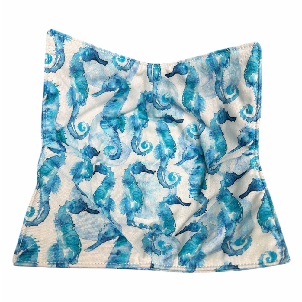 Hand Crafted Bowl Cozy Bowl Holder Microwavable Cotton Padded Blue Seahorse - Picture 11 of 11